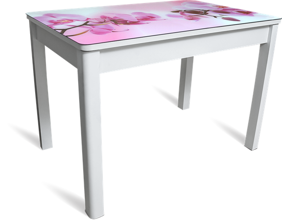 Раздвижной стол Айсберг-02 СТФ, белое лдсп/орхидея/40 прямые массив белые в Тюмени - изображение