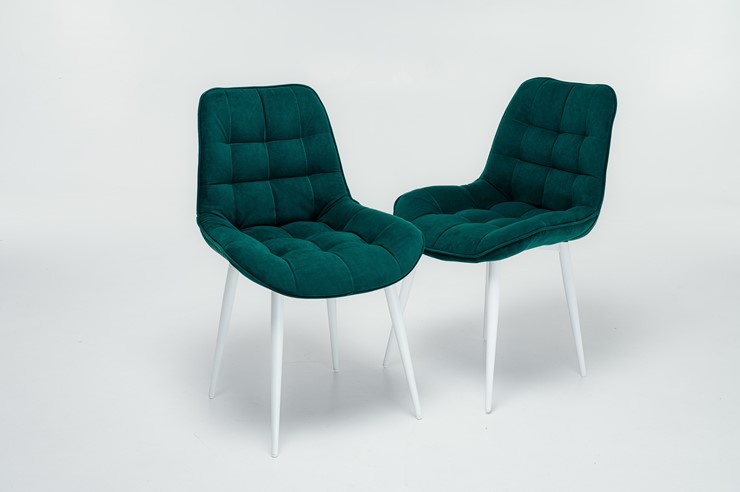 Комплект из 2-х обеденных стульев Комфорт изумрудный белые ножки в Тюмени - изображение 2