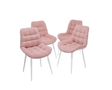 Комплект из 4-х  мягких стульев для кухни Комфорт розовый белые ножки в Тюмени