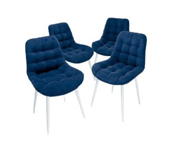 Комплект из 4-х обеденных стульев Комфорт синий белые ножки в Тюмени