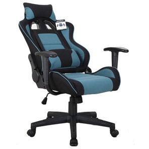 Кресло компьютерное Brabix GT Racer GM-100 (две подушки, ткань, черное/голубое) 531818 в Тюмени - предосмотр 1