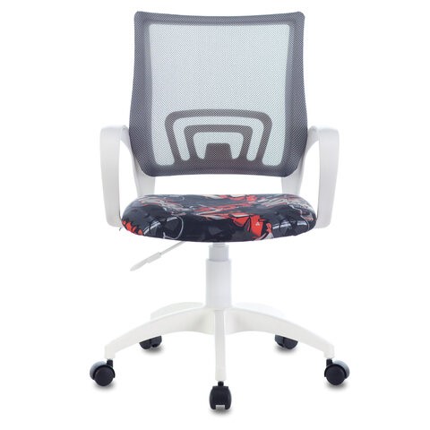 Офисное кресло Brabix Fly MG-396W (с подлокотниками, пластик белый, сетка, серое с рисунком "Graffity") 532404 в Заводоуковске - изображение 3