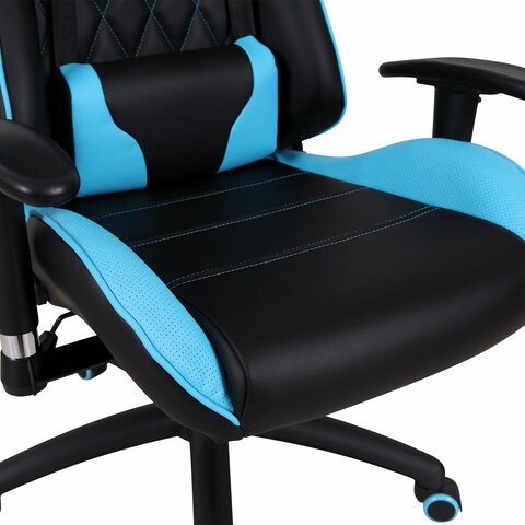 Кресло Brabix GT Master GM-110 (две подушки, экокожа, черное/голубое) 531928 в Заводоуковске - изображение 8