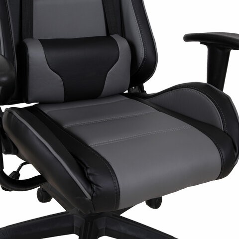 Кресло компьютерное Brabix GT Racer GM-100 (две подушки, экокожа, черное/серое) в Тюмени - изображение 8