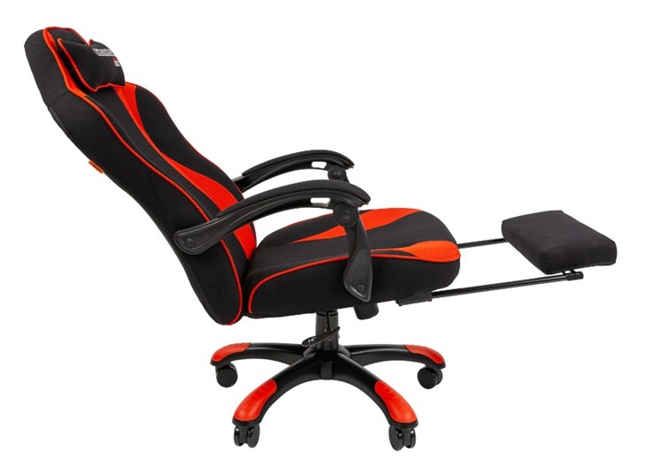 Кресло игровое CHAIRMAN GAME 35 с выдвижной подставкой для ног Ткань  черная / Ткань красная в Тюмени - изображение 4
