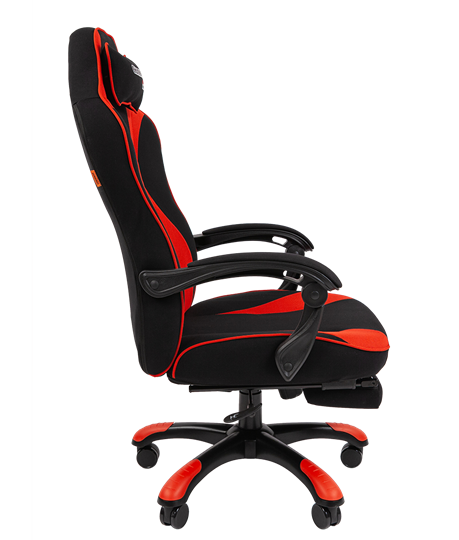 Кресло игровое CHAIRMAN GAME 35 с выдвижной подставкой для ног Ткань  черная / Ткань красная в Тюмени - изображение 2