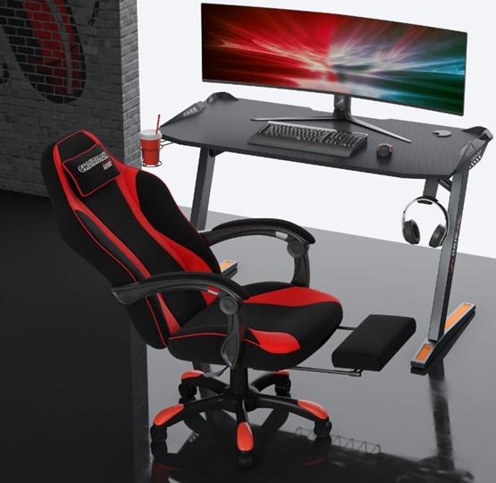 Кресло игровое CHAIRMAN GAME 35 с выдвижной подставкой для ног Ткань  черная / Ткань красная в Заводоуковске - изображение 5