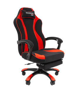 Кресло игровое CHAIRMAN GAME 35 с выдвижной подставкой для ног Ткань  черная / Ткань красная в Заводоуковске