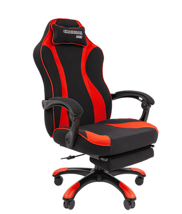 Кресло игровое CHAIRMAN GAME 35 с выдвижной подставкой для ног Ткань  черная / Ткань красная в Заводоуковске - изображение
