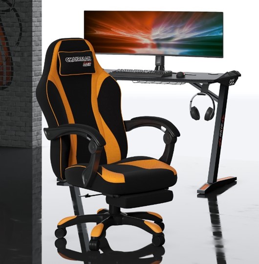 Кресло игровое CHAIRMAN GAME 35 с выдвижной подставкой для ног Ткань черная / Ткань оранжевая в Тюмени - изображение 4
