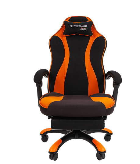 Кресло игровое CHAIRMAN GAME 35 с выдвижной подставкой для ног Ткань черная / Ткань оранжевая в Тюмени - изображение 1