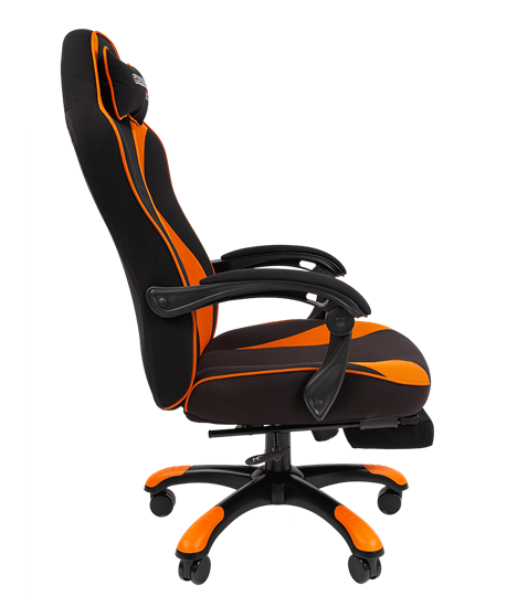 Кресло игровое CHAIRMAN GAME 35 с выдвижной подставкой для ног Ткань черная / Ткань оранжевая в Заводоуковске - изображение 2
