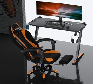 Кресло игровое CHAIRMAN GAME 35 с выдвижной подставкой для ног Ткань черная / Ткань оранжевая в Тюмени - предосмотр 3