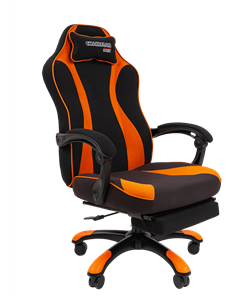 Кресло игровое CHAIRMAN GAME 35 с выдвижной подставкой для ног Ткань черная / Ткань оранжевая в Тюмени