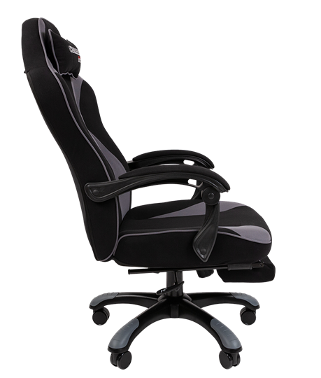 Кресло игровое CHAIRMAN GAME 35 с выдвижной подставкой для ног Ткань черная / Ткань св.серая в Тюмени - изображение 2