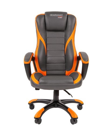 Кресло компьютерное CHAIRMAN GAME 22 эко кожа, серый/оранжевый в Тюмени - изображение 3