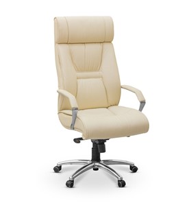 Кресло для руководителя Олимп X (подлокотники хром) натуральная кожа с компаньоном / бежевая NL53 в Тюмени