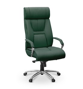 Кресло для руководителя Олимп X (подлокотники хром) натуральная кожа с компаньоном / зеленая NL30 в Тюмени
