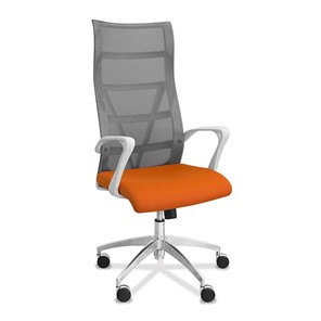 Кресло в офис Топ X белый каркас, сетка/ткань TW / серая/оранжевая в Тюмени