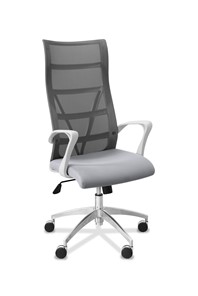 Кресло офисное Топ X белый каркас, сетка/ткань TW / серая/ серая в Ишиме