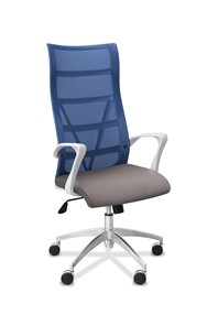 Кресло для руководителя Топ X белый каркас, сетка/ткань TW / синяя/серая в Ишиме