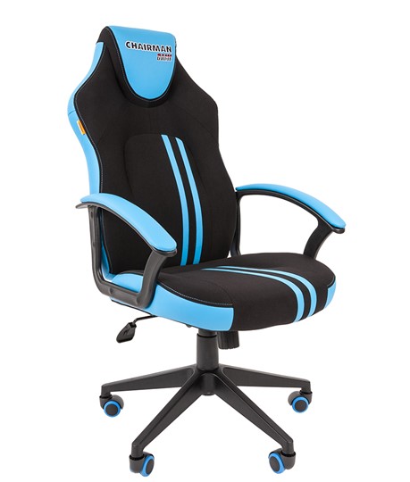 Кресло игровое CHAIRMAN GAME 26  Экокожа - Ткань стандарт. Черный/голубой в Тюмени - изображение 1