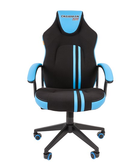 Кресло игровое CHAIRMAN GAME 26  Экокожа - Ткань стандарт. Черный/голубой в Тюмени - изображение 2