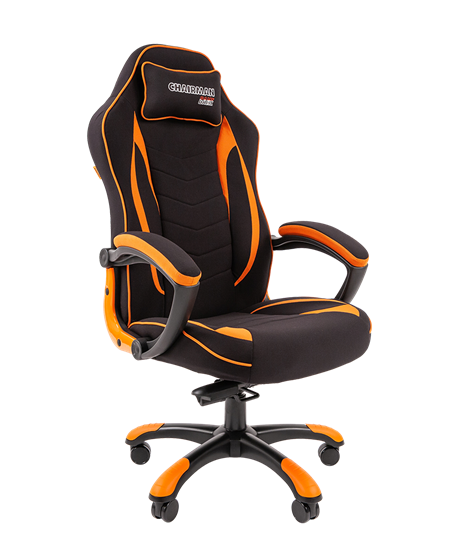 Кресло игровое CHAIRMAN GAME 28 Полиэстер комбинированная ткань оранжевый/черный в Заводоуковске - изображение 1
