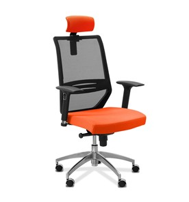 Офисное кресло Aero lux с подголовником, сетка/ткань TW / черная/ оранжевая в Тюмени
