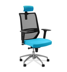 Кресло в офис Aero lux с подголовником, сетка/ткань TW / черная/голубая в Тюмени