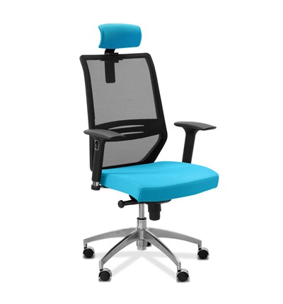 Кресло в офис Aero lux с подголовником, сетка/ткань TW / черная/голубая в Тюмени - изображение