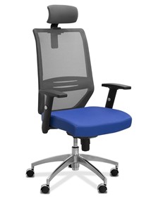 Кресло в офис Aero с подголовником, сетка/ткань TW / черная/ синяя в Ишиме