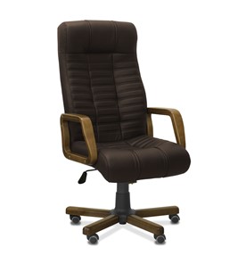 Кресло офисное Атлант W, экокожа премиум / тёмно-коричневая CN1113/ дерево - орех в Тюмени