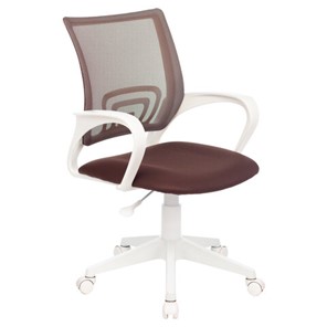 Кресло офисное BRABIX "Fly MG-396W", с подлокотниками, пластик белый, сетка, коричневое, 532398, MG-396W_532398 в Тюмени