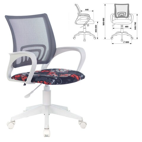 Офисное кресло Brabix Fly MG-396W (с подлокотниками, пластик белый, сетка, серое с рисунком "Graffity") 532404 в Тюмени - изображение 4