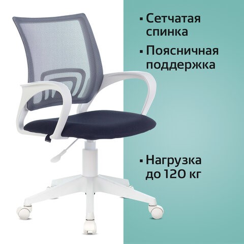 Кресло Brabix Fly MG-396W (с подлокотниками, пластик белый, сетка, темно-серое) 532400 в Заводоуковске - изображение 5