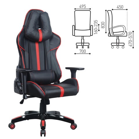 Кресло компьютерное Brabix GT Carbon GM-120 (две подушки, экокожа, черное/красное) 531931 в Заводоуковске - изображение 15