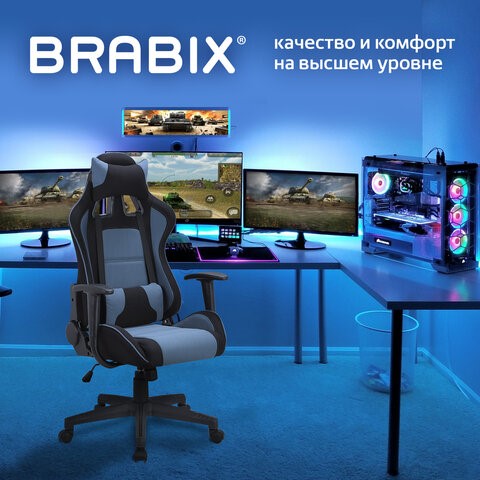 Кресло компьютерное Brabix GT Racer GM-100 (две подушки, ткань, черное/голубое) 531818 в Тюмени - изображение 7