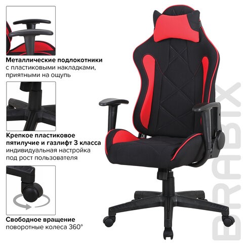 Кресло офисное Brabix GT Racer GM-100 (подушка, ткань, черное/красное) 531820 в Заводоуковске - изображение 12