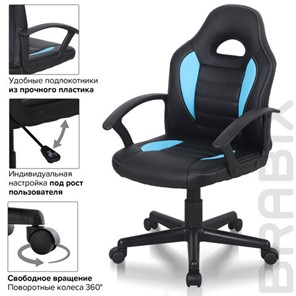 Кресло компьютерное BRABIX "Spark GM-201", экокожа, черное/голубое, 532505 в Тюмени - предосмотр 9