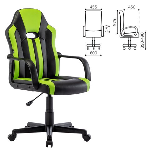 Кресло офисное BRABIX "Stripe GM-202", экокожа, черное/зеленое, 532511 в Тюмени - изображение 5