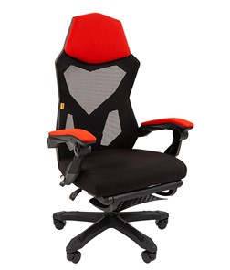 Кресло компьютерное CHAIRMAN 571 с подставкой для ног , сетчатый акрил / полиэстер черный/красный в Тюмени - предосмотр