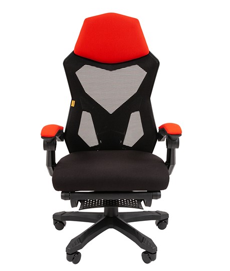 Кресло компьютерное CHAIRMAN 571 с подставкой для ног , сетчатый акрил / полиэстер черный/красный в Тюмени - изображение 1