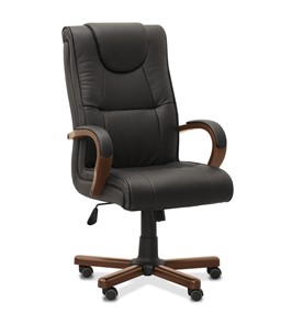 Офисное кресло Империя, натуральная кожа с компаньоном / черная/дерево - орех в Тюмени