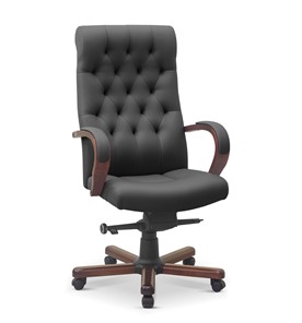 Кресло для руководителя Status, натуральная кожа с компаньоном /серая/дерево - орех аида в Тюмени