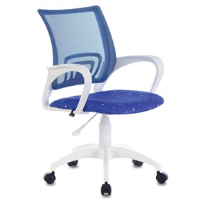 Офисное кресло Brabix Fly MG-396W (с подлокотниками, пластик белый, сетка, темно-синее с рисунком "Space") в Тюмени