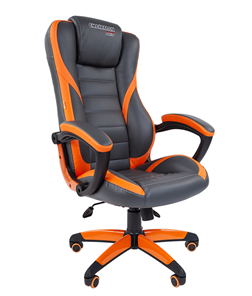 Кресло компьютерное CHAIRMAN GAME 22 эко кожа, серый/оранжевый в Тюмени