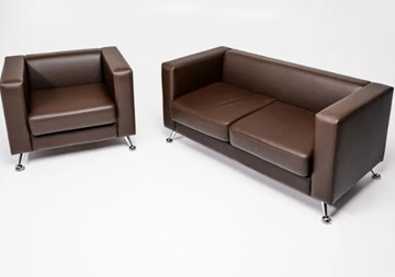 Комплект мебели Альбиони коричневый кожзам  диван 2Д + кресло в Тюмени