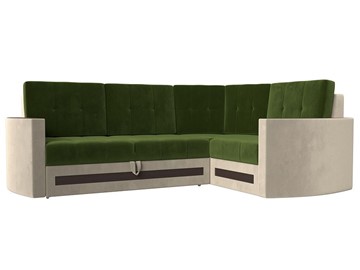 Угловой раскладной диван Белла, Зеленый/Бежевый (Микровельвет) в Тюмени