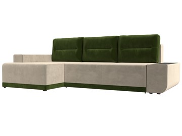 Угловой диван с оттоманкой Чикаго, Бежевый/Зеленый (микровельвет) в Тюмени